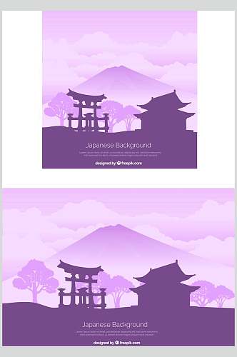 紫色唯美水墨剪影风景矢量素材
