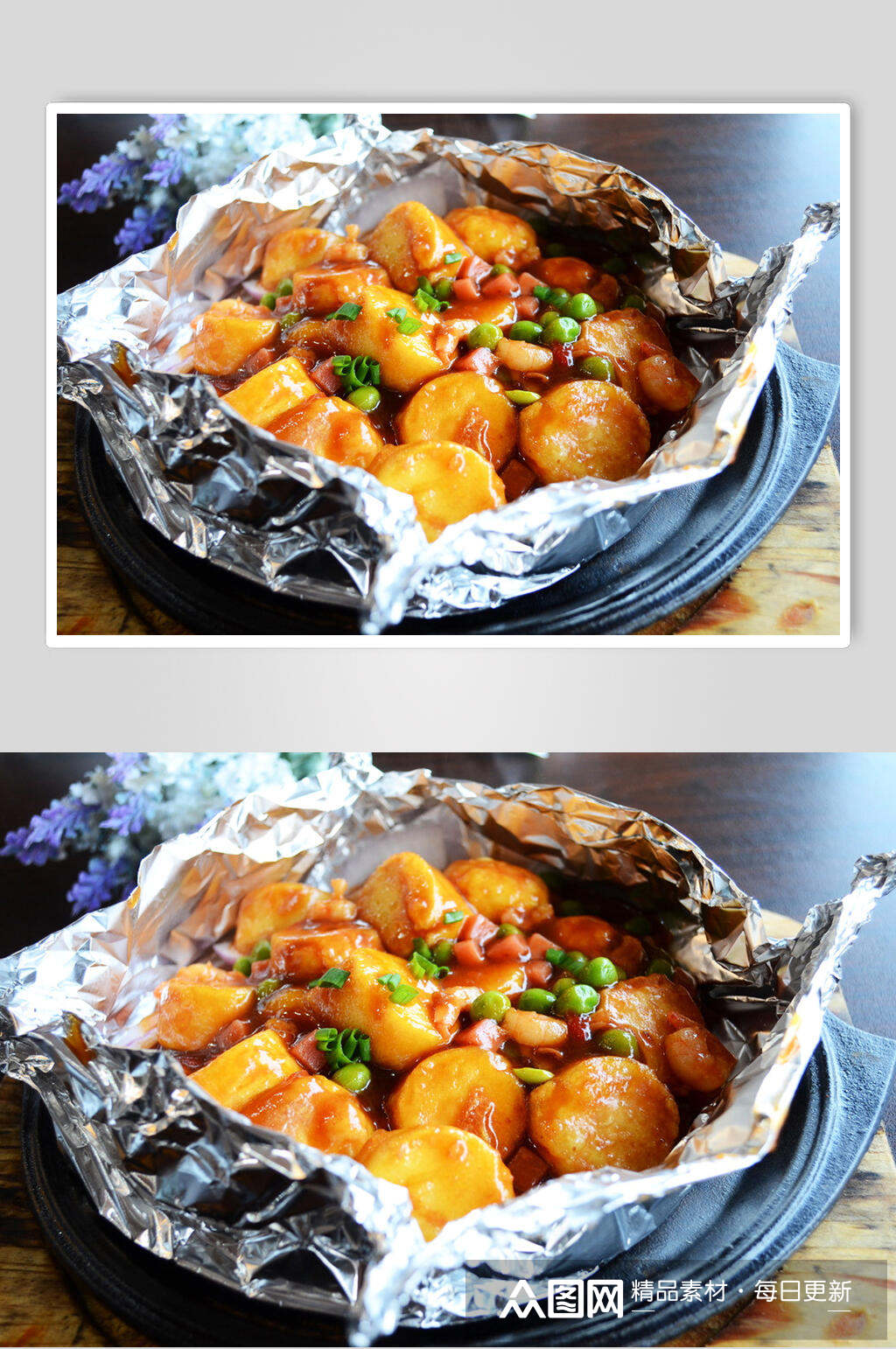 锡纸日本豆腐铁板豆腐高清图片