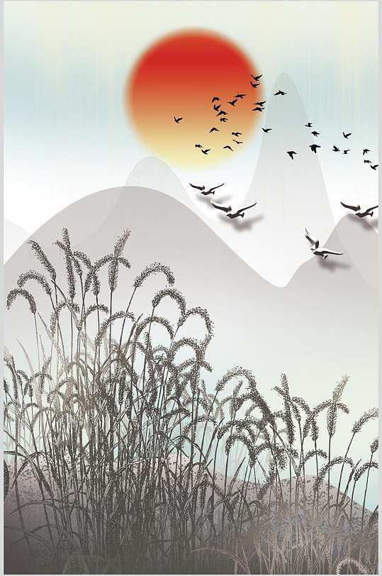 山峰芦苇森林自然背景元素-众图网