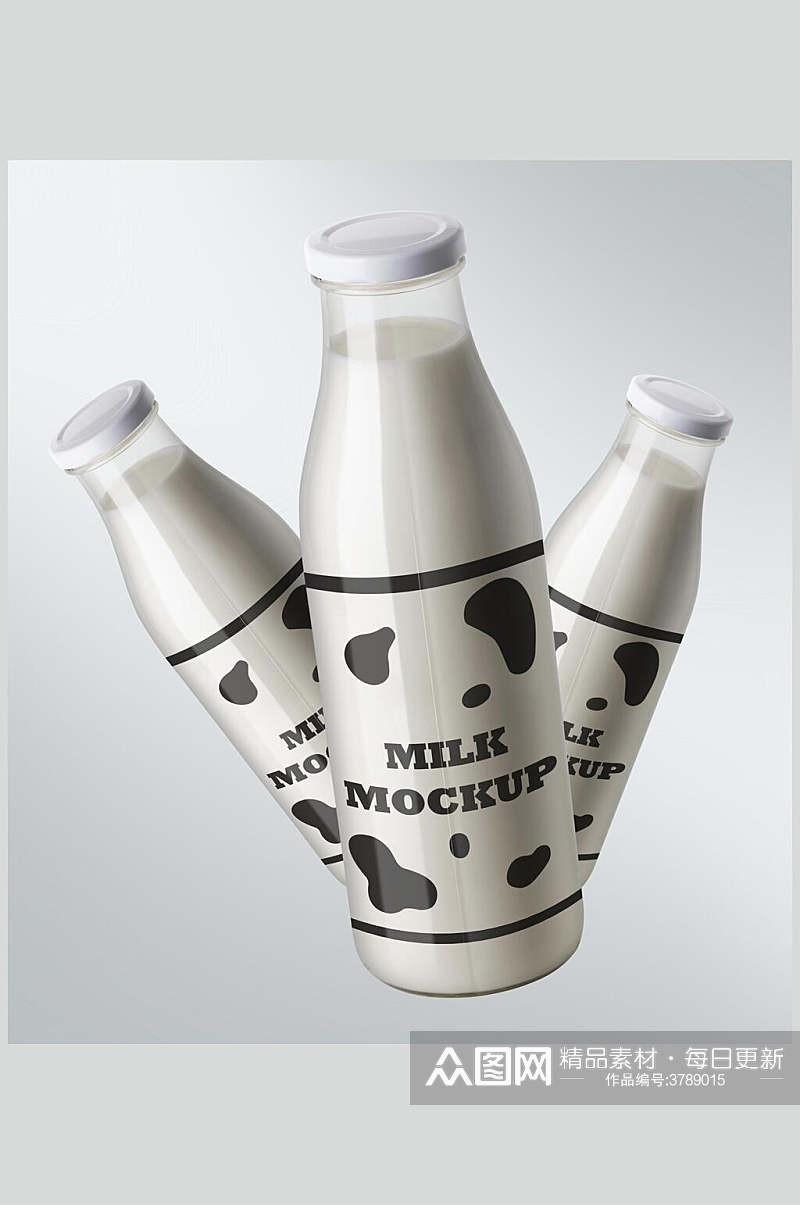 牛奶瓶简约牛奶斑点瓶装样机素材