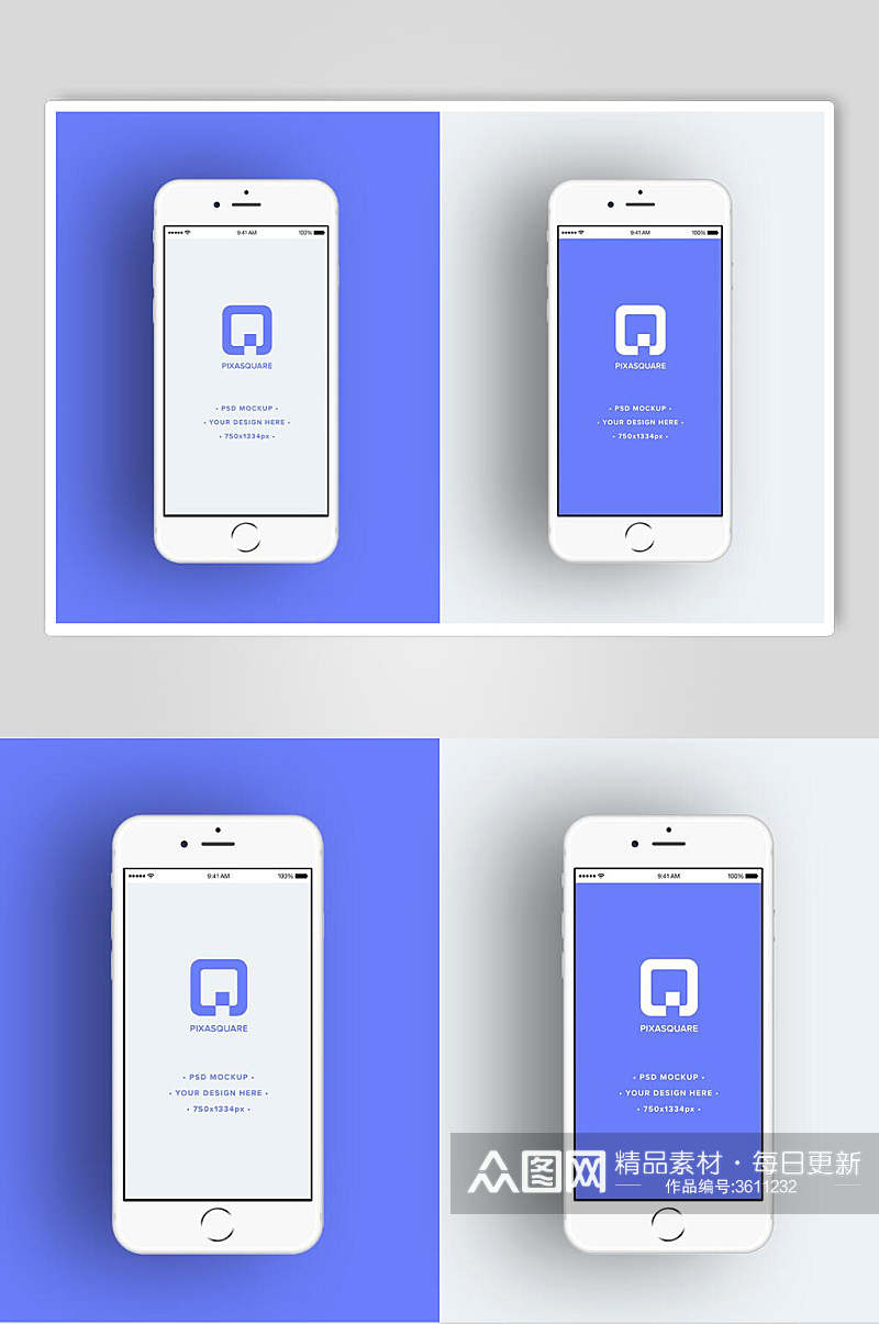 蓝白色iPhone手机样机素材