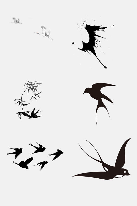 黑色燕子仙鹤鸟类免抠素材