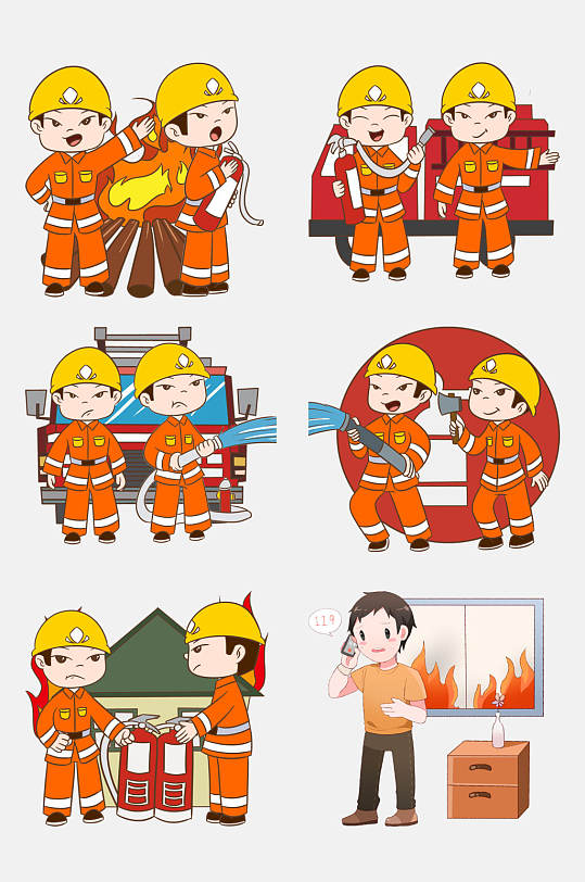 卡通人物消防人员免抠元素