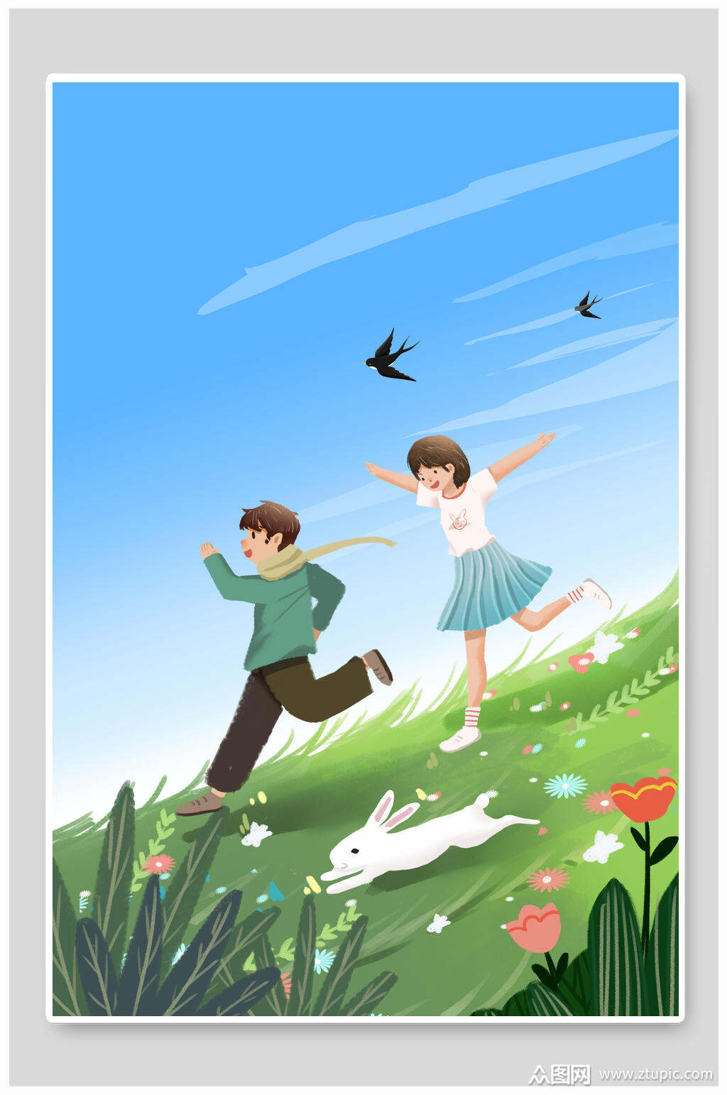 春季春天踏青海报背景素材