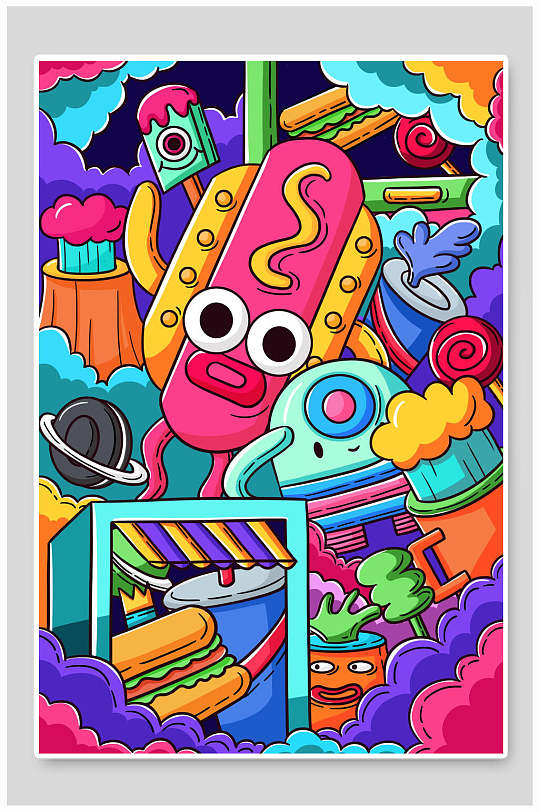 个性卡通波普风涂鸦插画海报素材