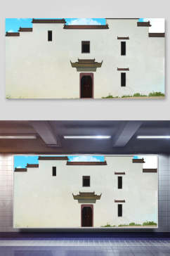 墙屋子中国风插画背景展板