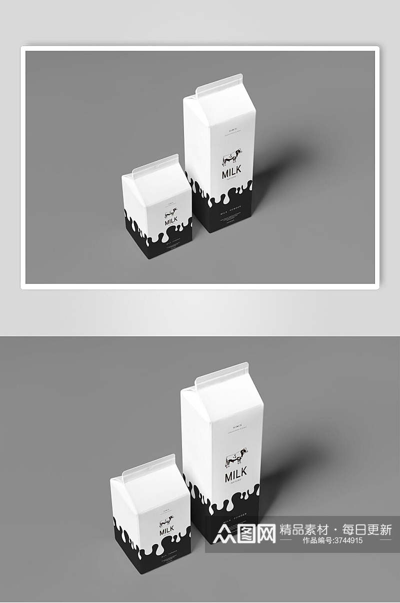 黑白色牛奶高矮款牛奶包装样机素材