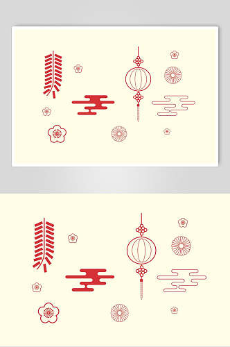 中式红色新年图纹元素素材