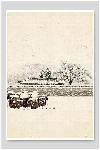 雪庭院中国风书画背景