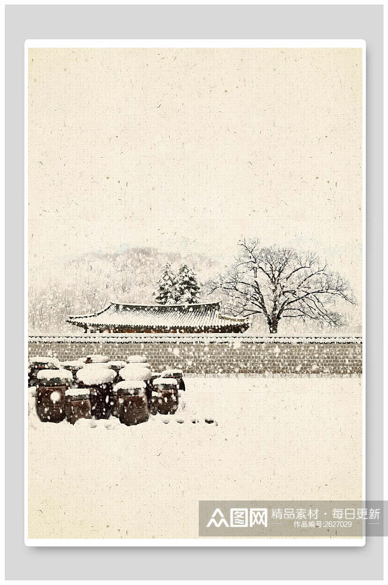 雪庭院中国风书画背景素材