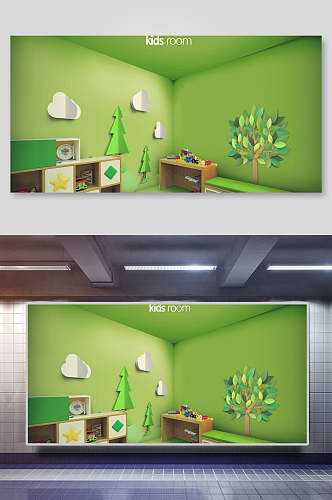 绿色卧室家居背景展板