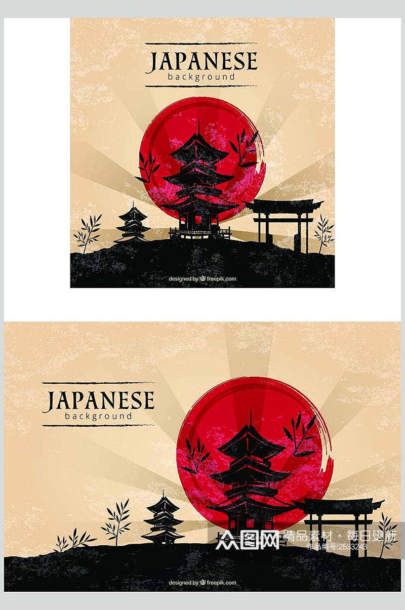 日本水墨剪影风景矢量素材素材