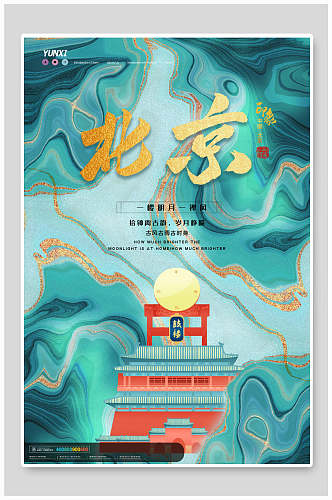鎏金北京城市地标建筑海报