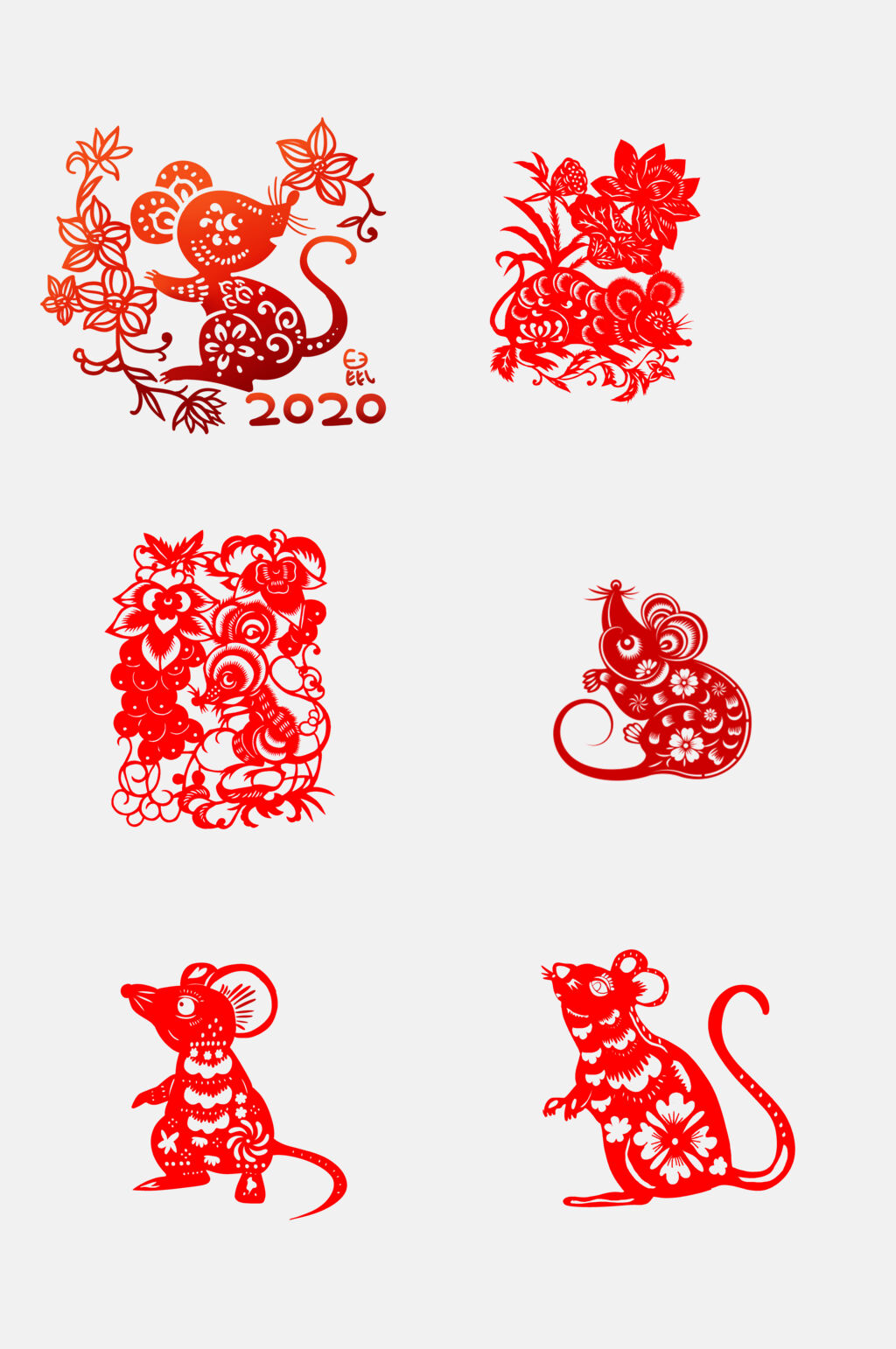 鼠年剪纸风格免抠素材素材