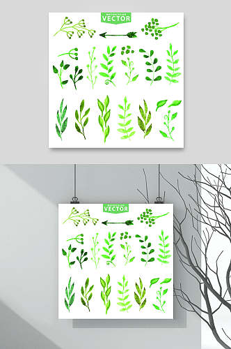 清新绿色手绘扁平植物矢量素材