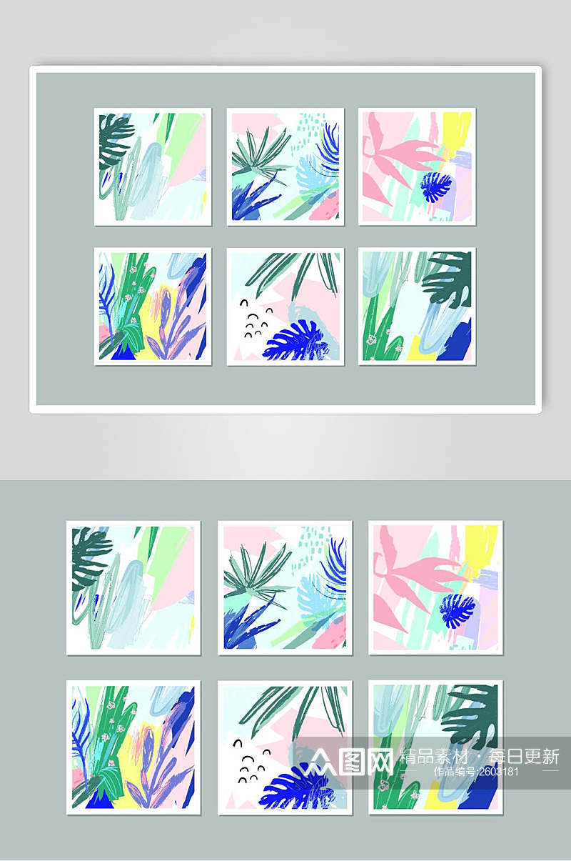 清新抽象花卉植物卡片矢量素材素材