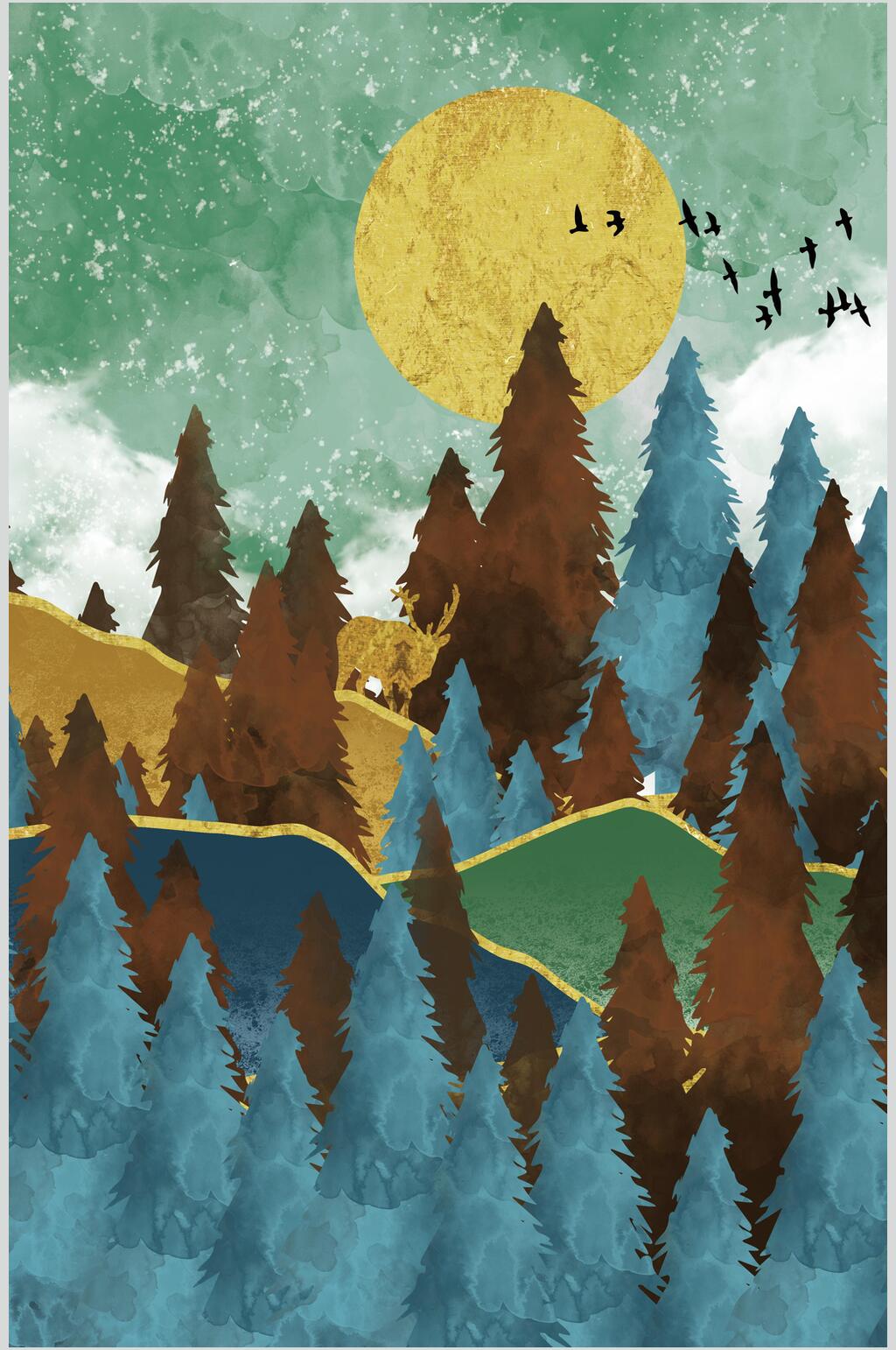 鎏金树木森林自然背景元素素材