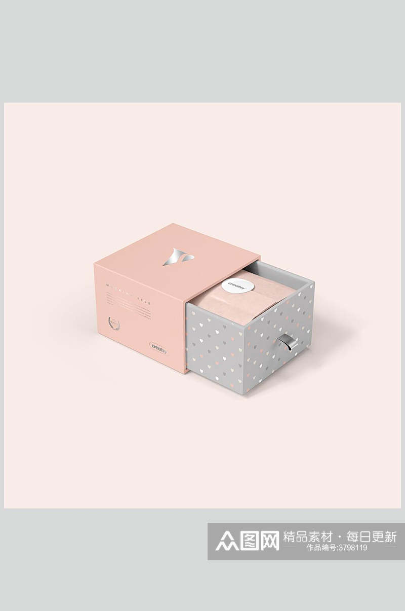 清新唯美粉色包装盒纸袋样机效果图素材