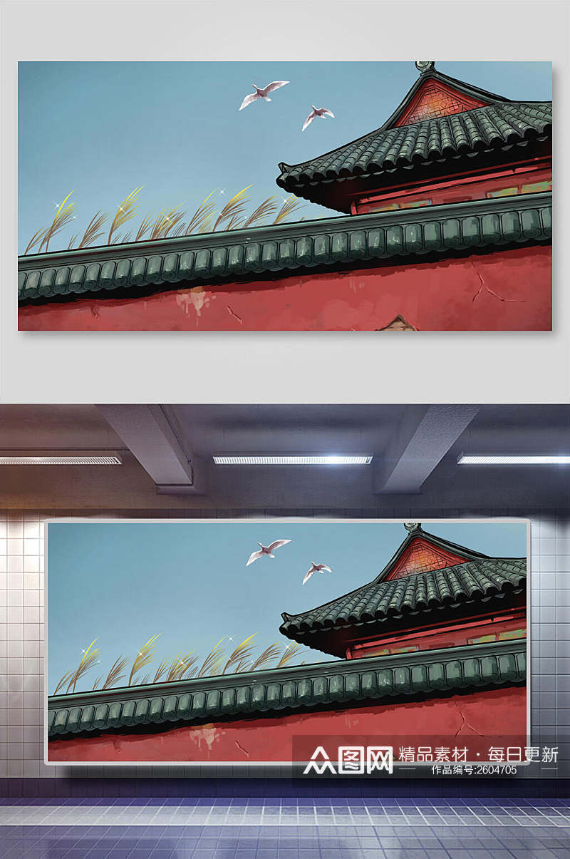 墙中国风插画背景展板素材