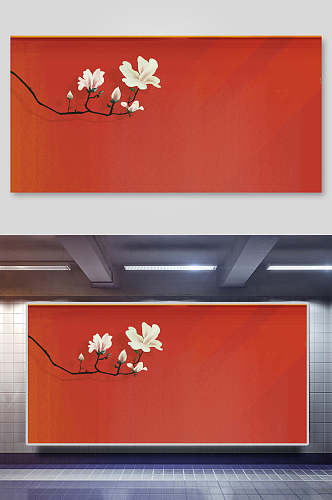 红色中国风插画背景展板