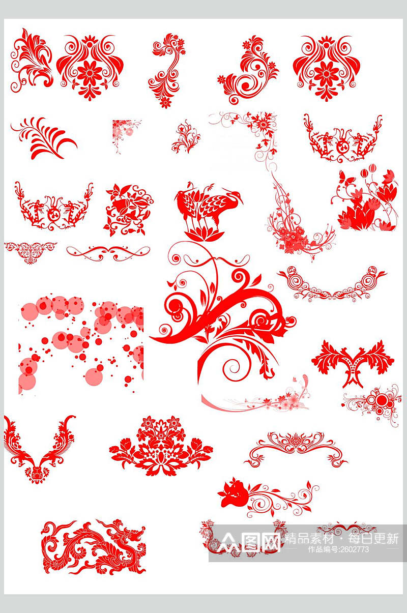 中国风红色优雅手账花纹素材素材