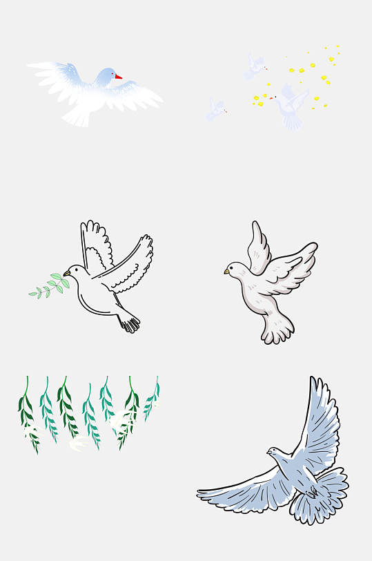 清新手绘和平鸽白鸽免抠素材