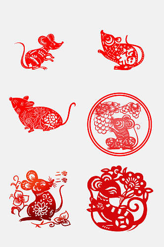 中国风鼠年剪纸风格免抠素材