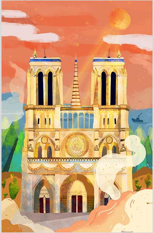 国家城市地标建筑插画素材