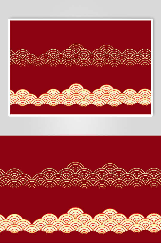 红底祥云中式图纹元素素材