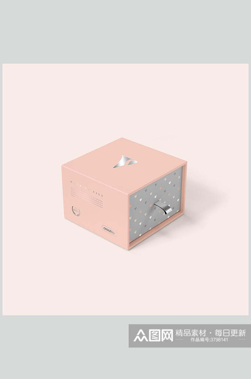 精装粉色包装盒纸袋样机效果图素材