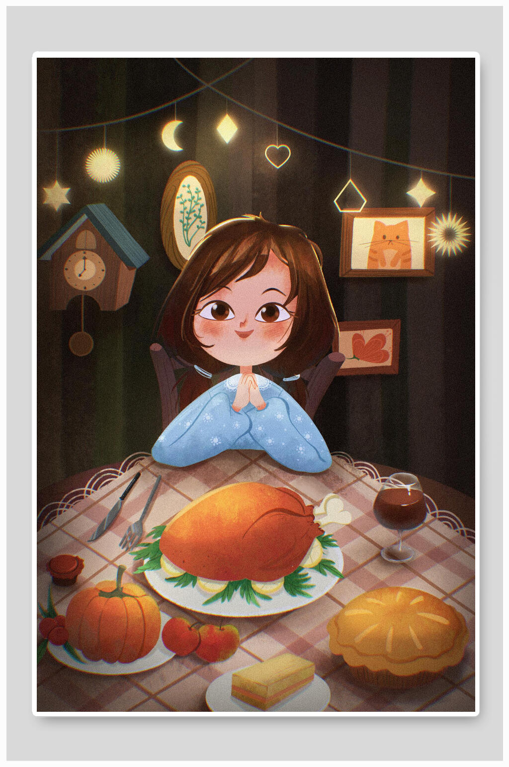 清新创意高端感恩节人物插画素材