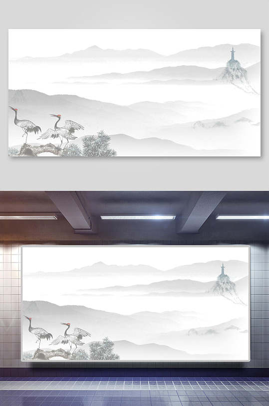 山水墨中國風背景展板