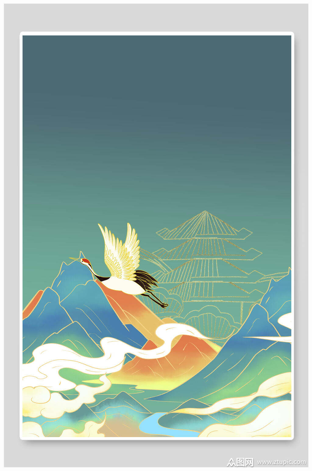 鹤国风插画背景