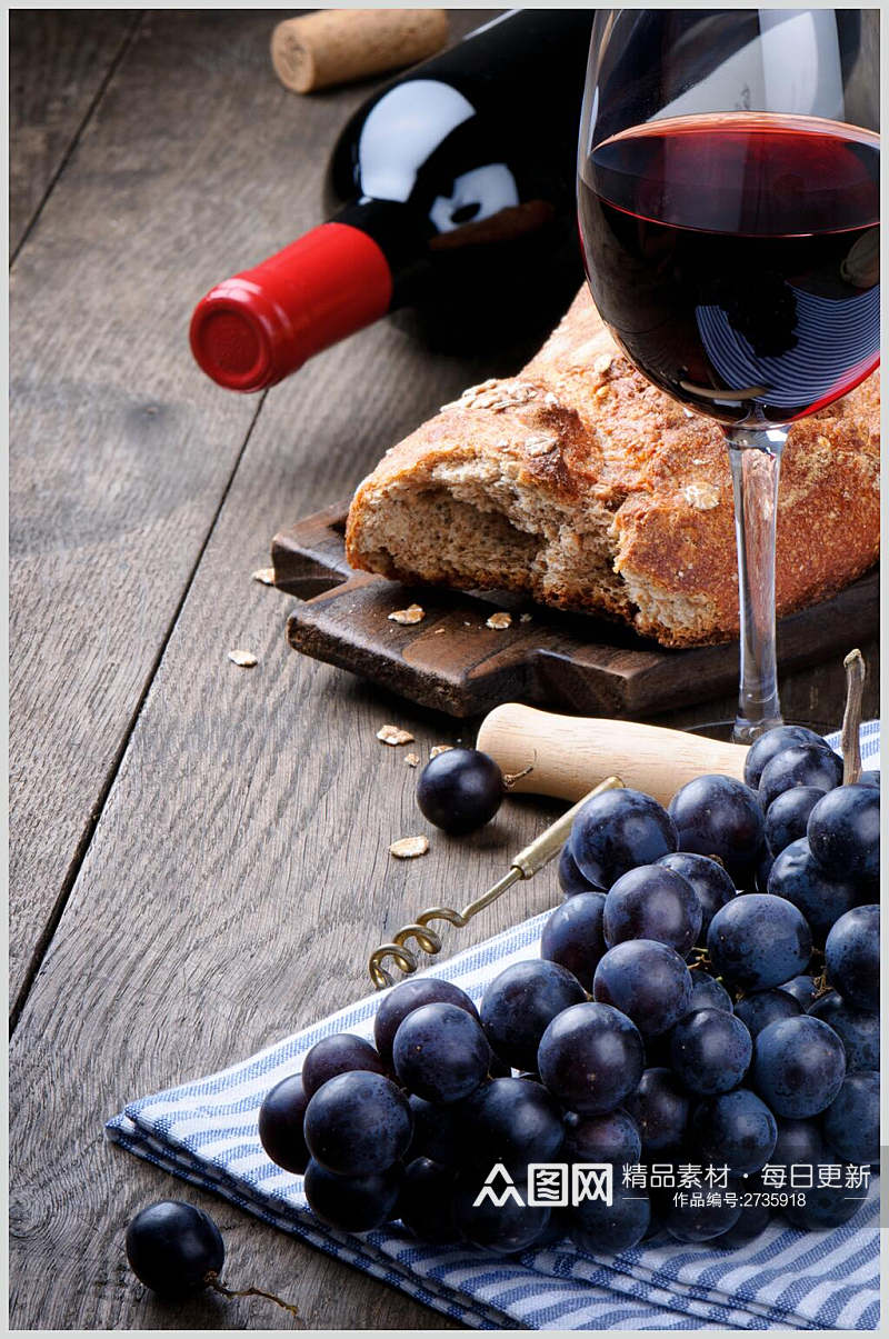 面包干红葡萄酒图片素材
