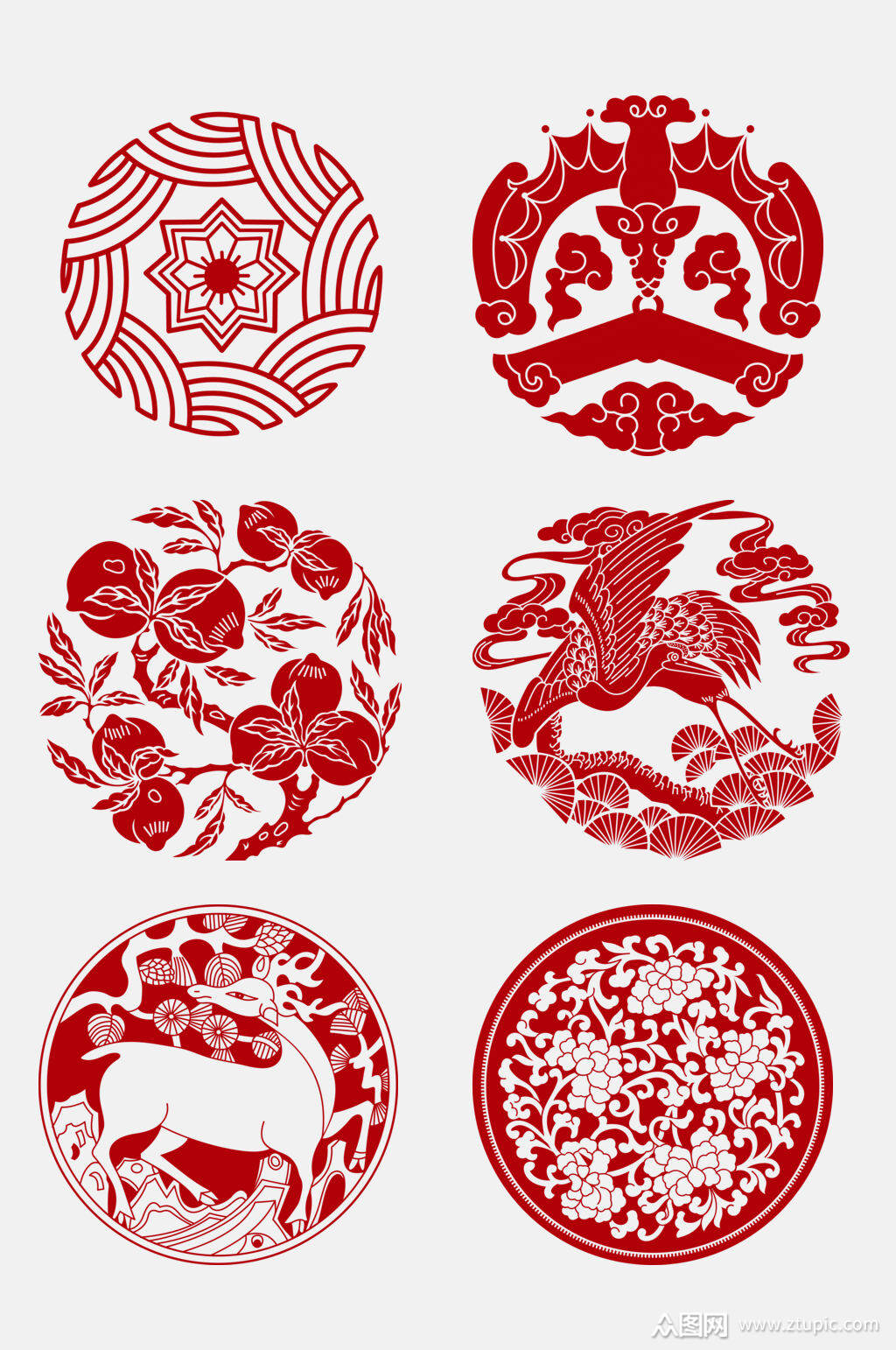 就红色传统吉祥纹样免抠素材