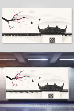 墙中国风插画背景展板