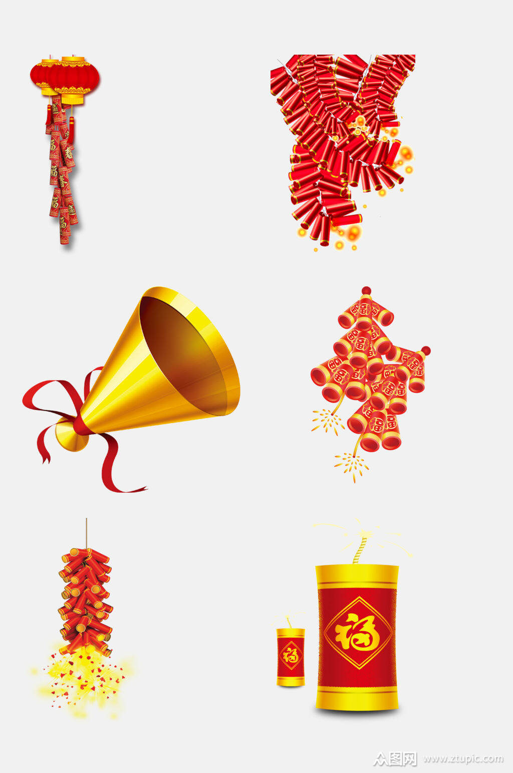 喜庆红金新年鞭炮免抠素材模板下载-编号2657060-众图网