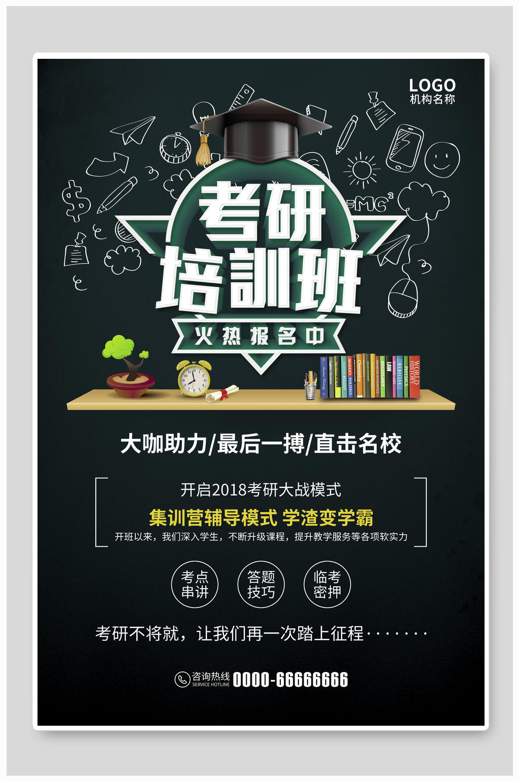 手绘考研招生培训辅导宣传海报素材