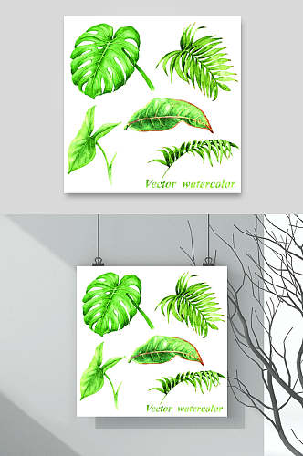绿色创意手绘扁平植物矢量素材