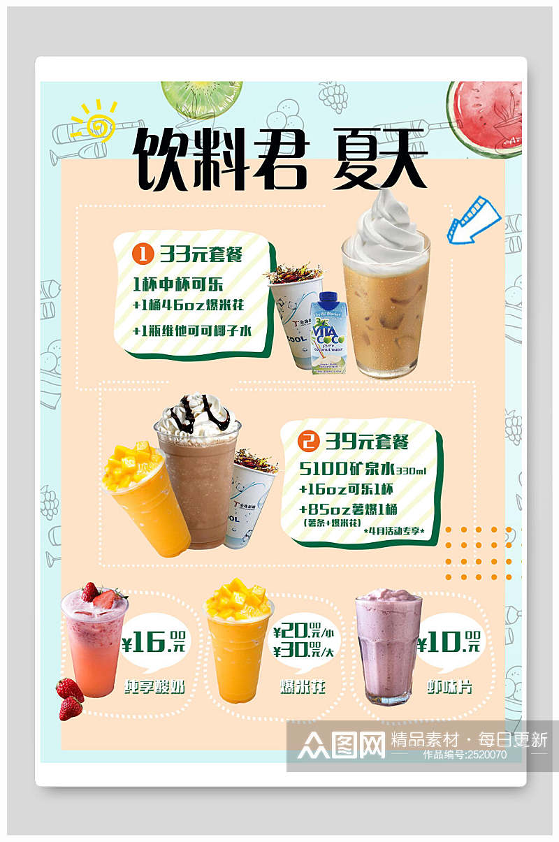 清新夏日饮料君甜品饮品菜单海报素材