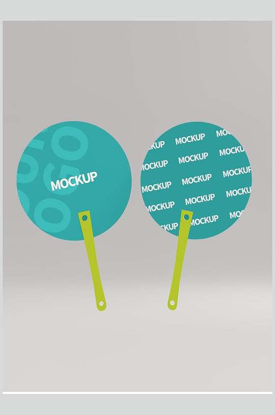 蓝色简约英文团扇扇子样机-众图网