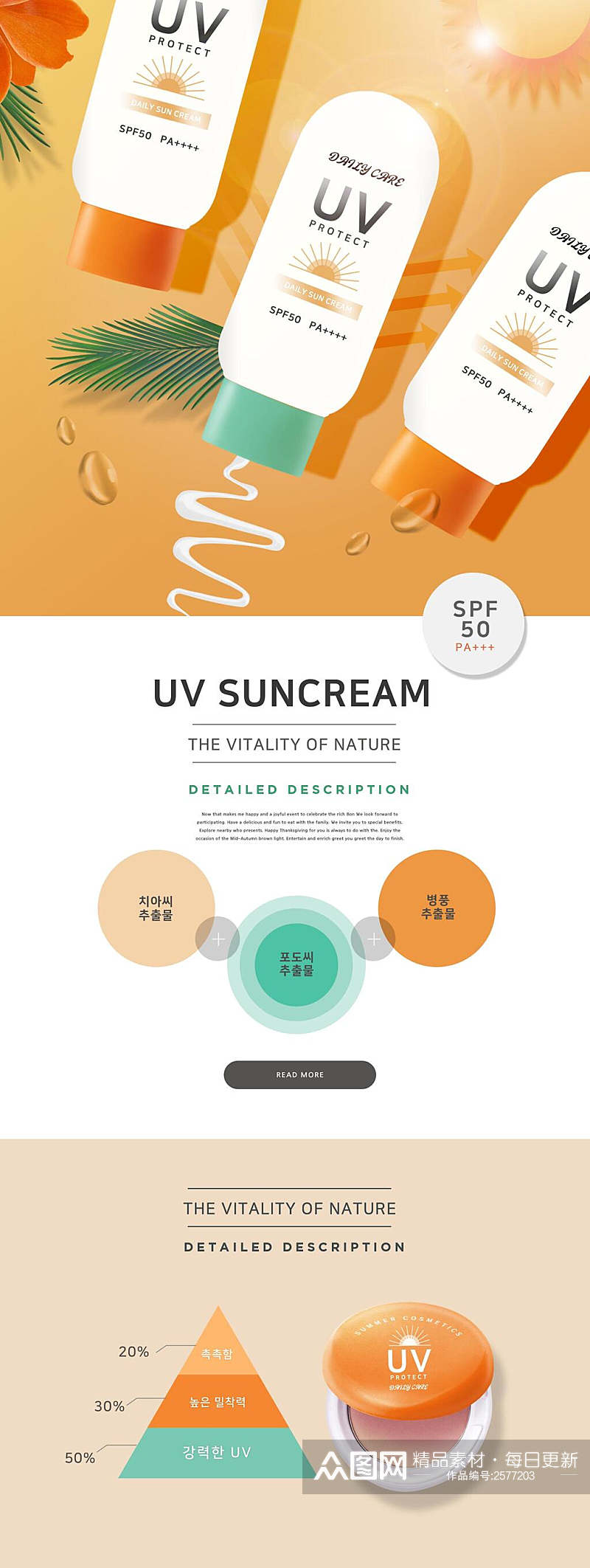防晒霜化妆品网页设计H5长图素材