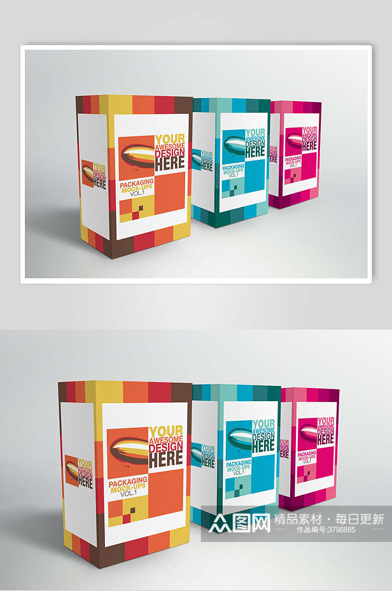 时尚高端纸箱包装盒样机效果图素材