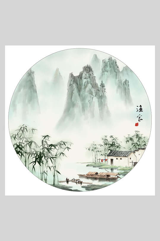 清新简约绿色古风插画海报背景素材