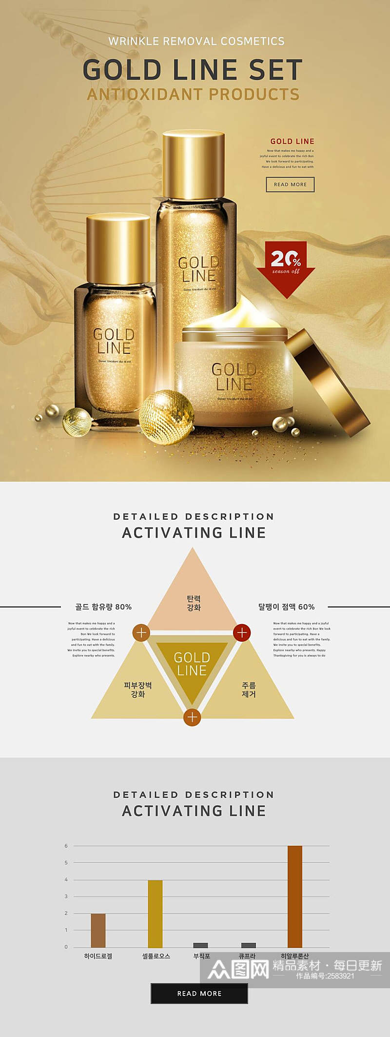 金色化妆品网页设计H5长图素材