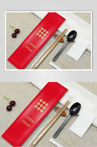 红色高端筷子外卖一次性餐具样机