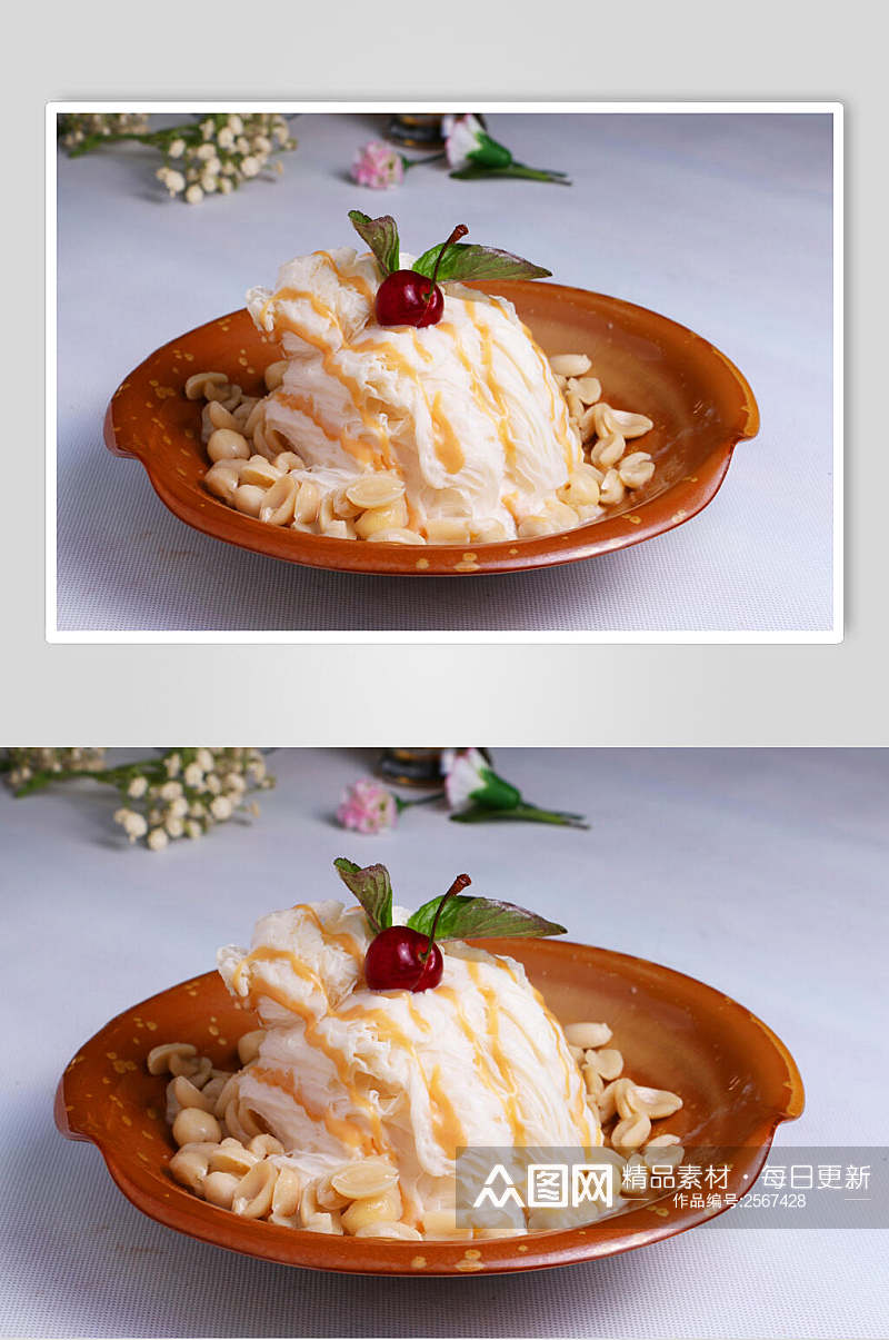 美味樱桃绵绵冰食品图片素材