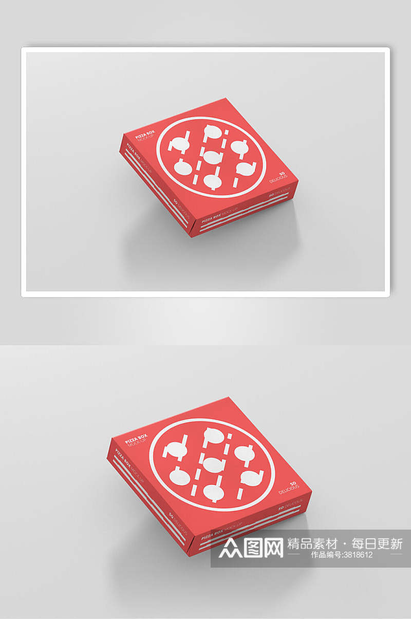 红色时尚环保披萨盒纸盒样机素材