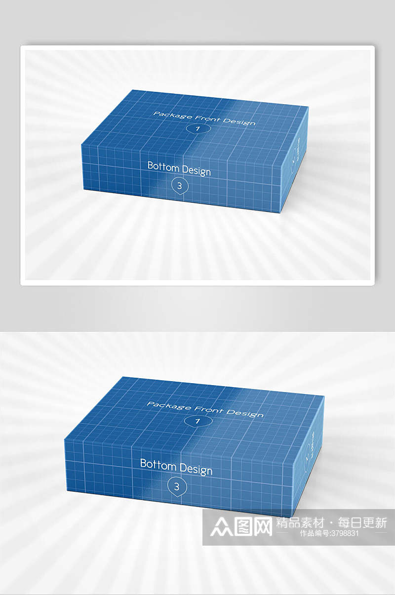 蓝色纸箱包装盒样机效果图素材
