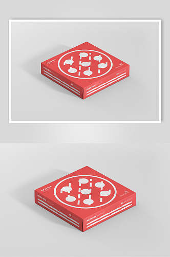 红色时尚设计感披萨盒纸盒样机